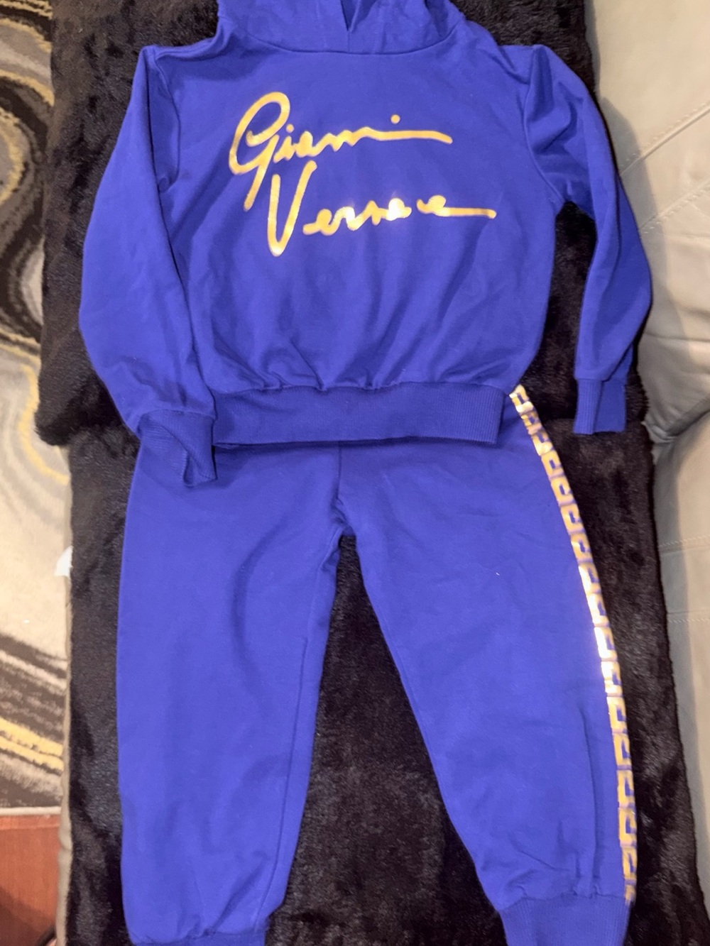 Versace Kids Blue Hoodie & Jogger Set with Gold Script